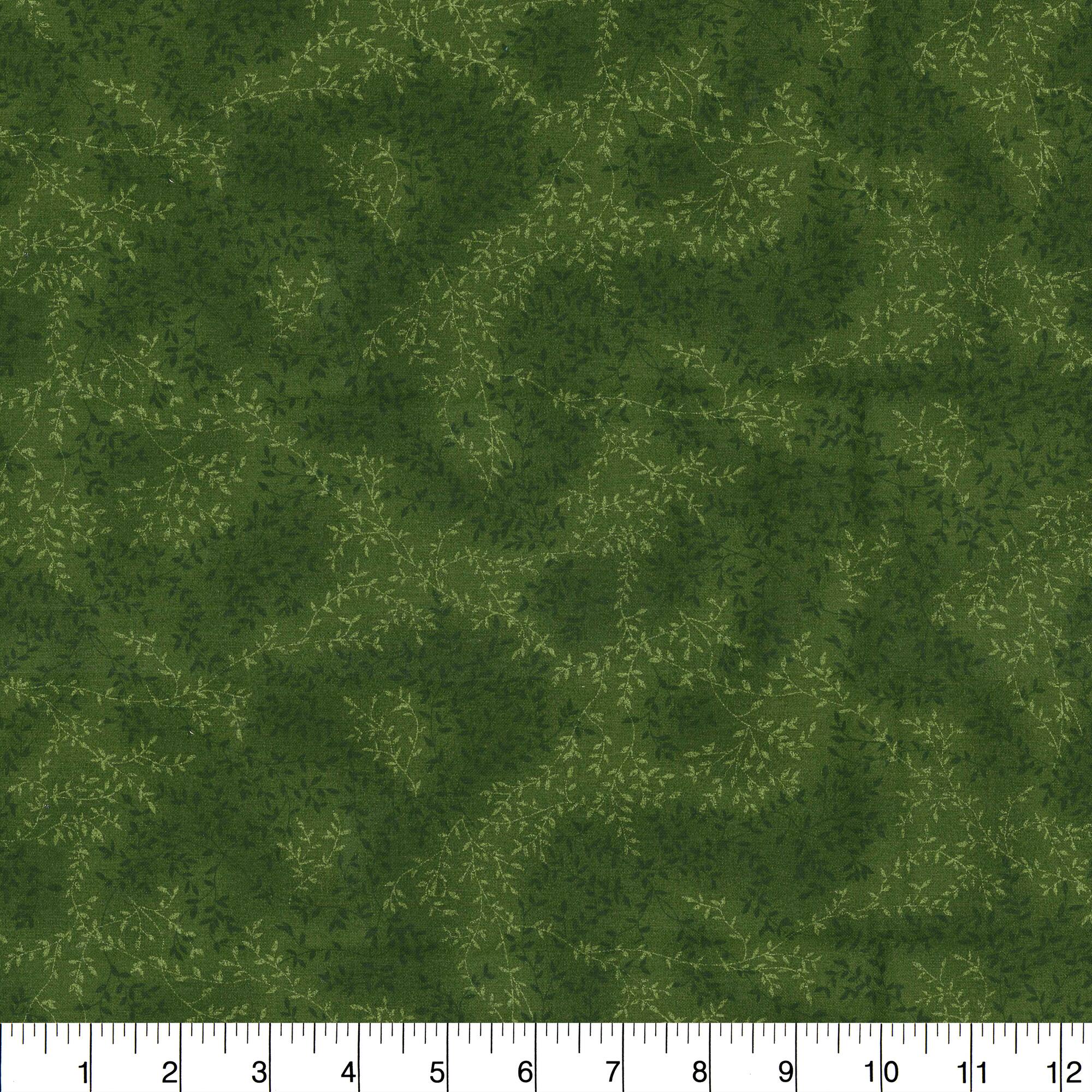 Fabric Traditions Dark Green Tonal Vines Cotton Fabric